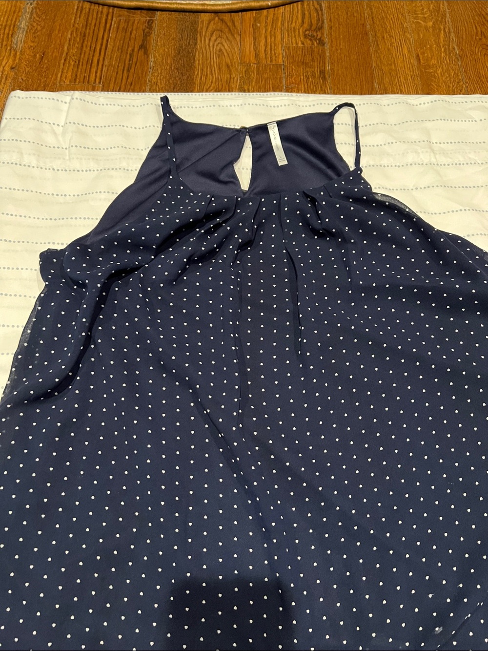 DNA couture Navy Blue Polka Dot Spaghetti Strap Blouse